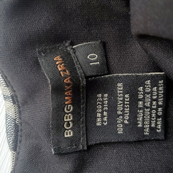 BCBG Max Azria Y2K Black and Cream Strapless Tulle Floral Midi Dress 10 - Picture 2 of 5